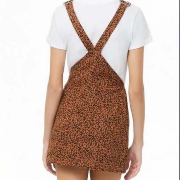 Forever 21 Brown Black Denim Leopard Print Overall Dress Size Medium - Picture 2 of 6